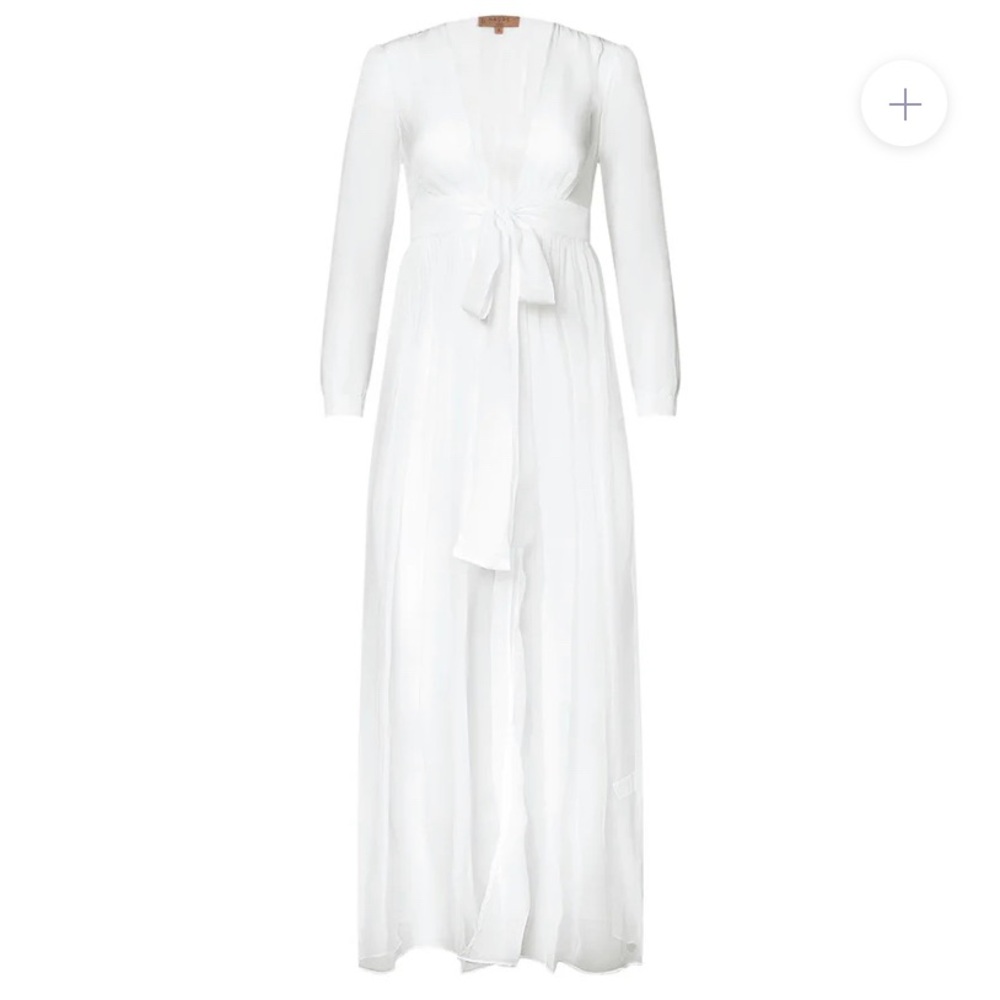 White silk Maxi robe with Waist Tie